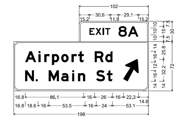Image of plan for off-ramp sign for Airport Rd exit on MA 24 in Freetown, by MassDOT