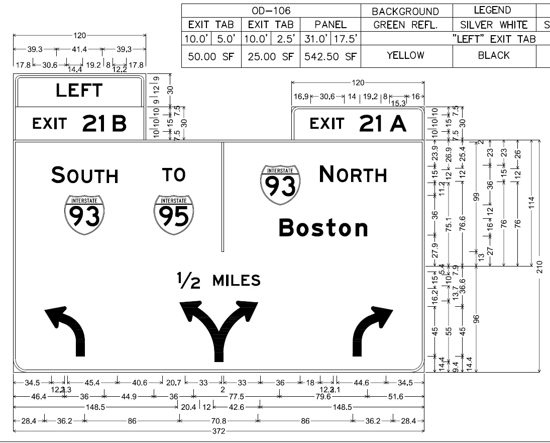 Image of plan for 1/2 mile arrow-per lane advance sign on MA 24 North in Randolph