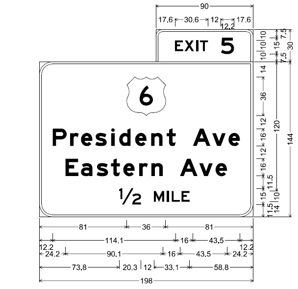 Image of plan for 1/2 mile advance sign for US 6 exit on MA 24 in Fall River, by MassDOT