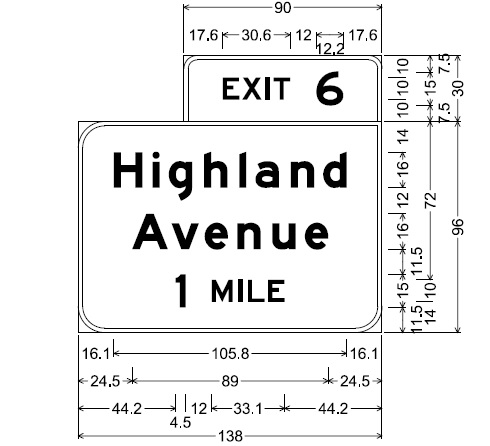 Image of plan for 1-Mile advance sign for Highland Ave exit on MA 24 in Fall River, by MassDOT
