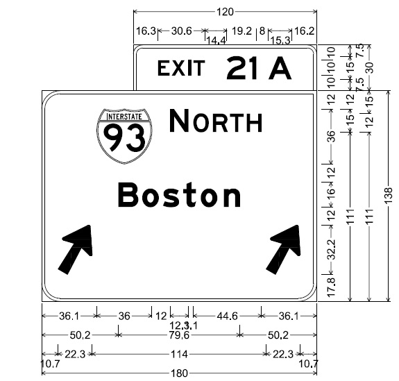 Image of plan of off-ramp sign for I-93 North exit at end of MA 24 North in Randolph, by MassDOT