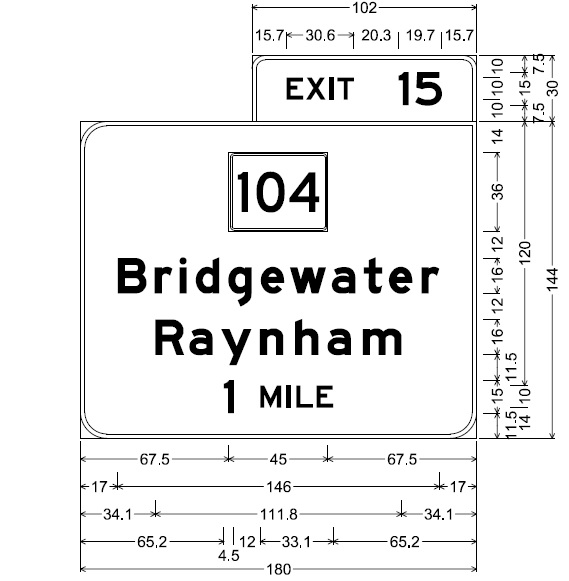 Image of plan for 1-mile advance sign for MA 104 on MA 24 in Bridgewater, by MassDOT