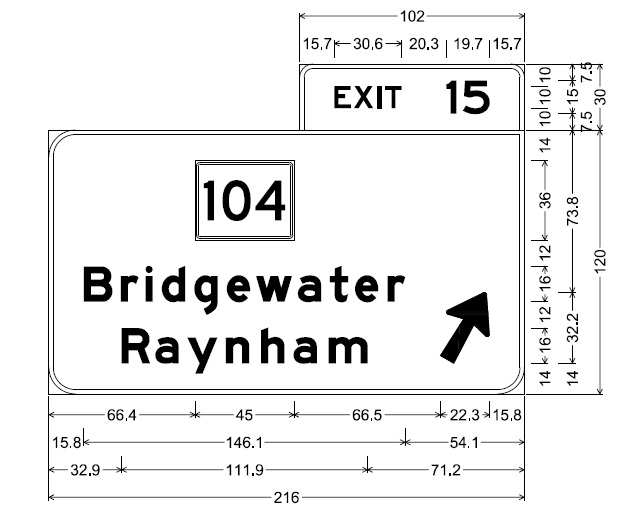 Image of plan for off-ramp sign for MA 104 on MA 24 in Bridgewater, by MassDOT