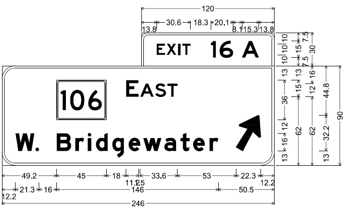 Image of plan for off-ramp sign for MA 106 East on MA 24 in W. Bridgewater, by MassDOT