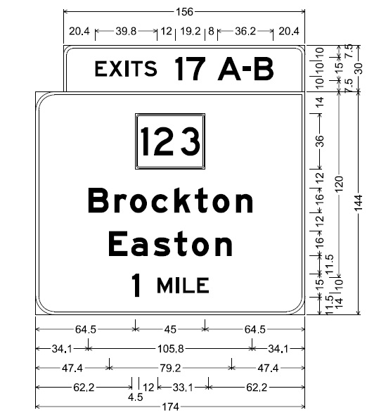 Image of plan for 1-Mile advance sign for MA 123 exit on MA 24 in Brockton, by MassDOT