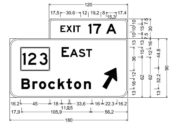 Image of plan for off-ramp sign for MA 123 East exit on MA 24 in Brockton, by MassDOT