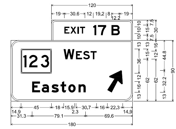 Image of plan for off-ramp sign for MA 123 West exit on MA 24 North in Brockton, by MassDOT