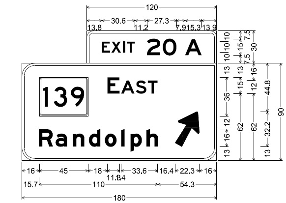 Image of plan for off-ramp sign for MA 139 exit on MA 24 in Stoughton, by MassDOT