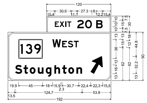 Image of plan of off-ramp sign for MA 139 West exit on MA 24 in Stoughton, by MassDOT