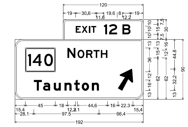 Image of plan for northbound off-ramp sign for MA 140 North exit on MA 24 in Taunton, by MassDOT