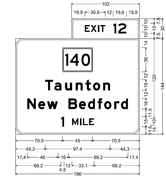 Image of plan for southbound 1-mile advance sign for MA 140 on MA 24 in Taunton, by MassDOT
