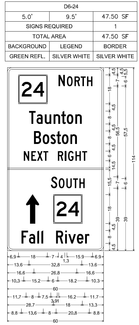 Image of plan for MA 24 guide-signs for on-ramp in Freetown area, by MassDOT