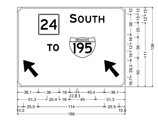 Image of sign plan for overhead guide sign for MA 24 South with I-195 shield on US 6 in Fall River, by MassDOT
