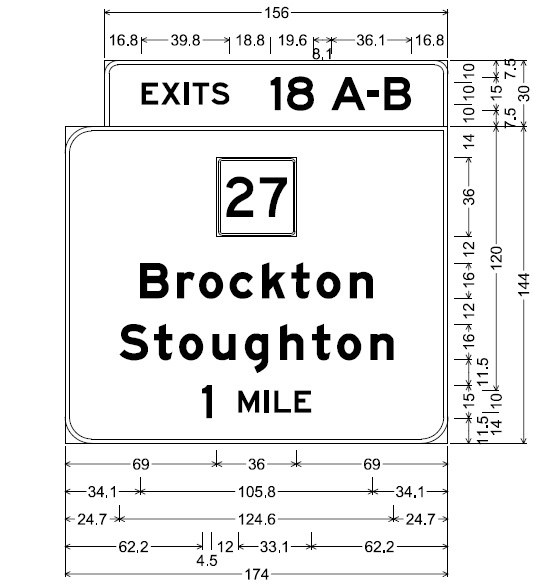 Image of plan for 1-mile advance sign for MA 27 exit on MA 24 in Brockton, by MassDOT