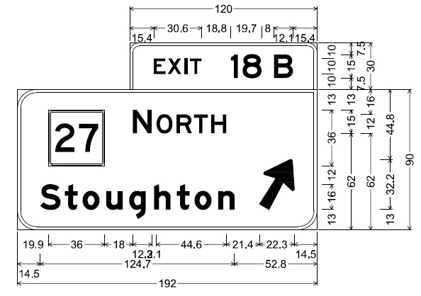 Image of plan for off-ramp sign for MA 27 North exit in MA 24 North in Brockton, by MassDOT