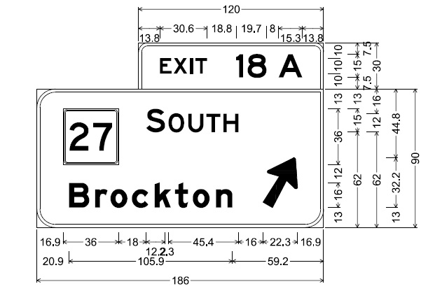 Image of plan for off-ramp sign for MA 27 South exit on MA 24 in Brockton, by MassDOT