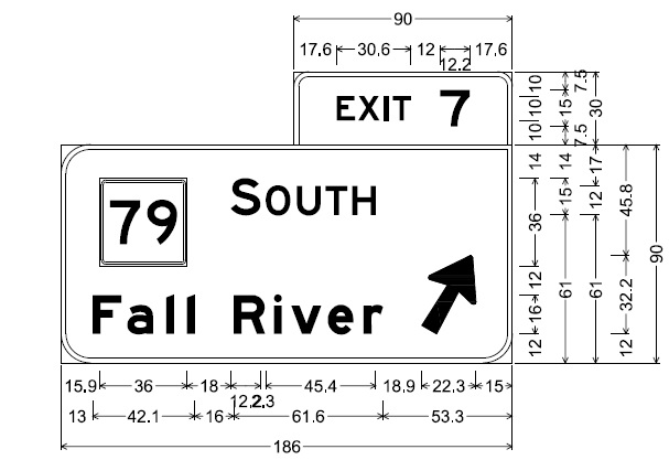 Image of sign plan for off-ramp sign for MA 79 South exit on MA 24, by MassDOT