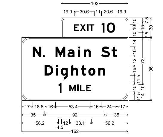 Image of plan for 1-mile advance sign for N. Main St exit on MA 24 in Dighton, by MassDOT