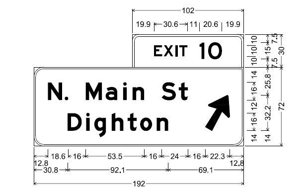 Image of plan for off-ramp sign for N. Main St exit on MA 24 in Dighton, by MassDOT