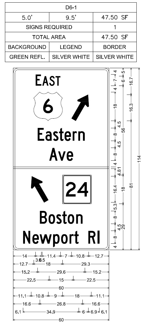 Sing plan image for US 6 East and MA 24 guide sign to be placed at on-ramp in Fall River, by MassDOT