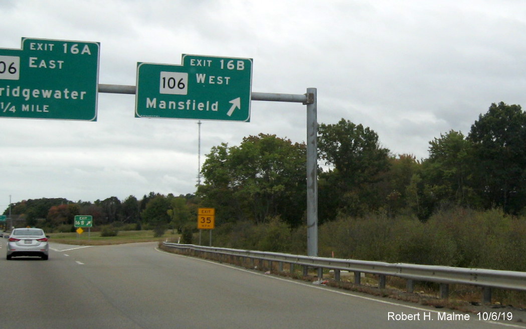 Image of new sign foundation for future MA 106 West exit ramp overhead sign on MA 24 South in West Bridgewater