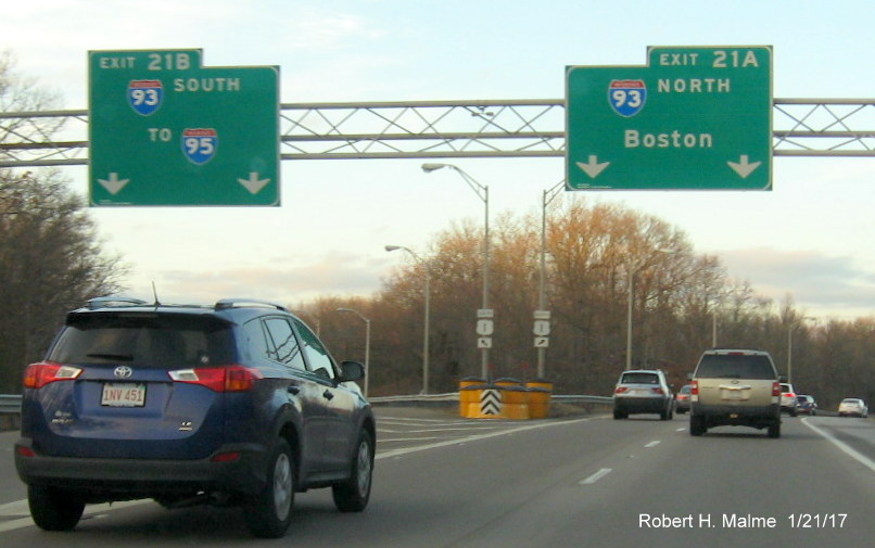 Image of overhead signage at end of MA 24 North at I-93 in Randolph