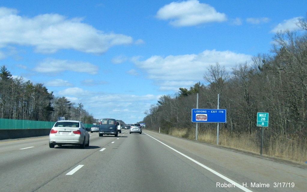Image of incomplete blue services sign for MA 27 exit on MA 24 North in Brockton