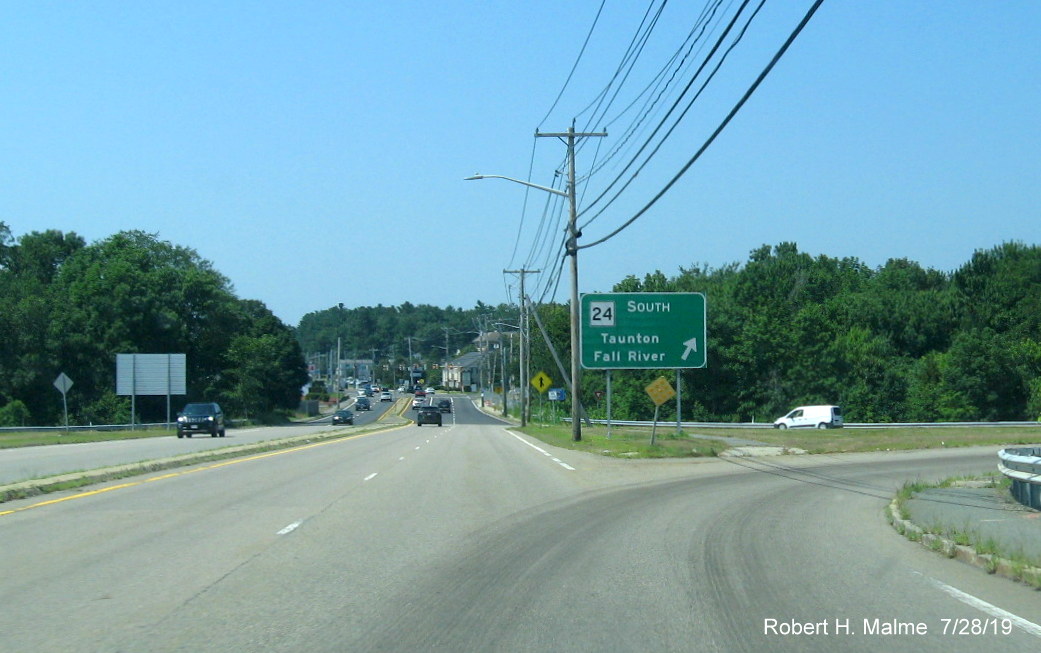 Image of recently placed onramp guide sign for MA 24 South on MA 123 West in Brockton