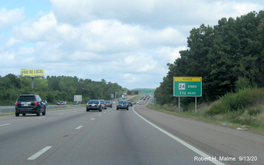 Image of recently placed End MA 24 guide sign approaching I-93 exit in Randolph September 2020