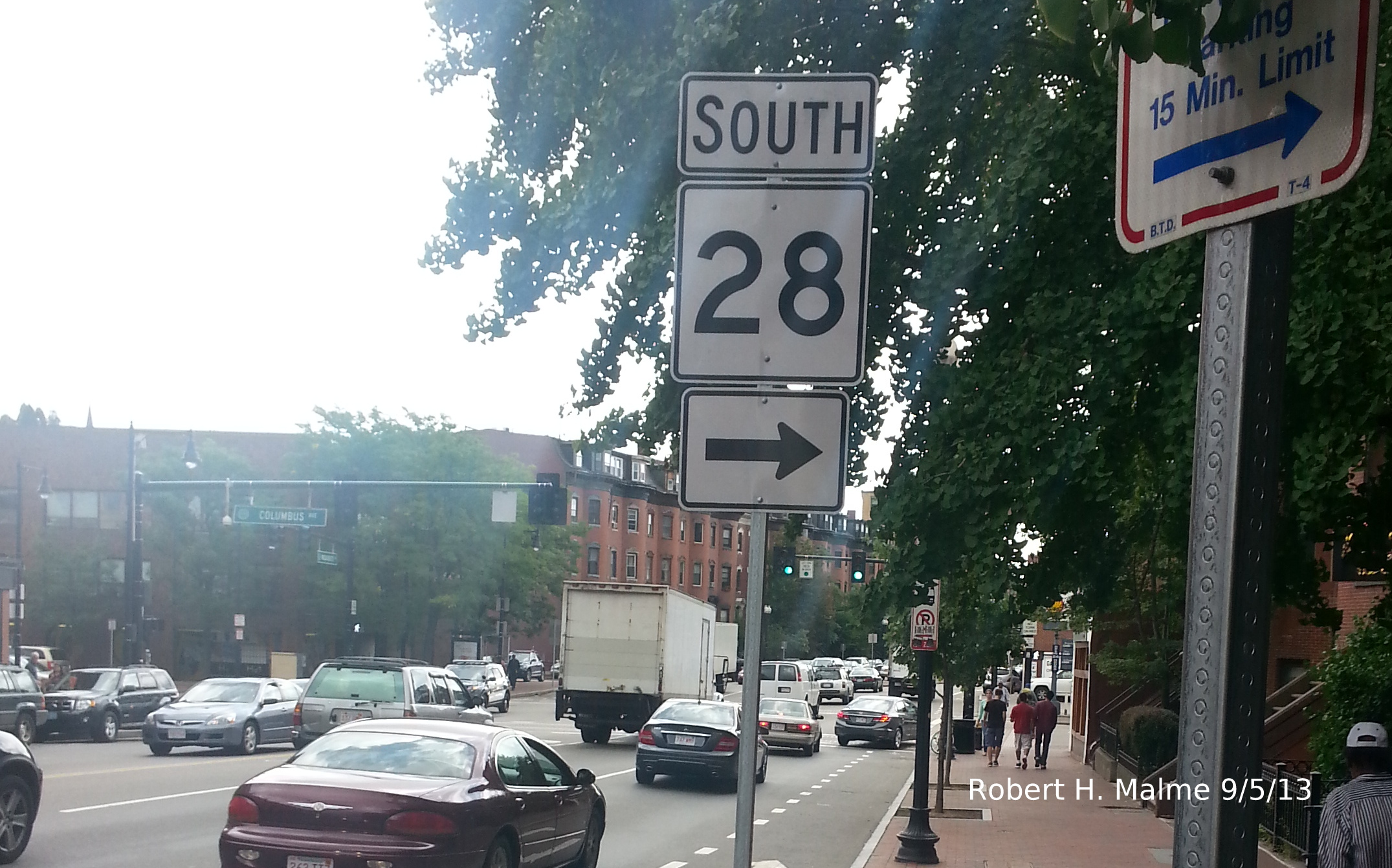MA 28 sign along Mass Ave at Columbus Ave in Boston, Sept. 2013