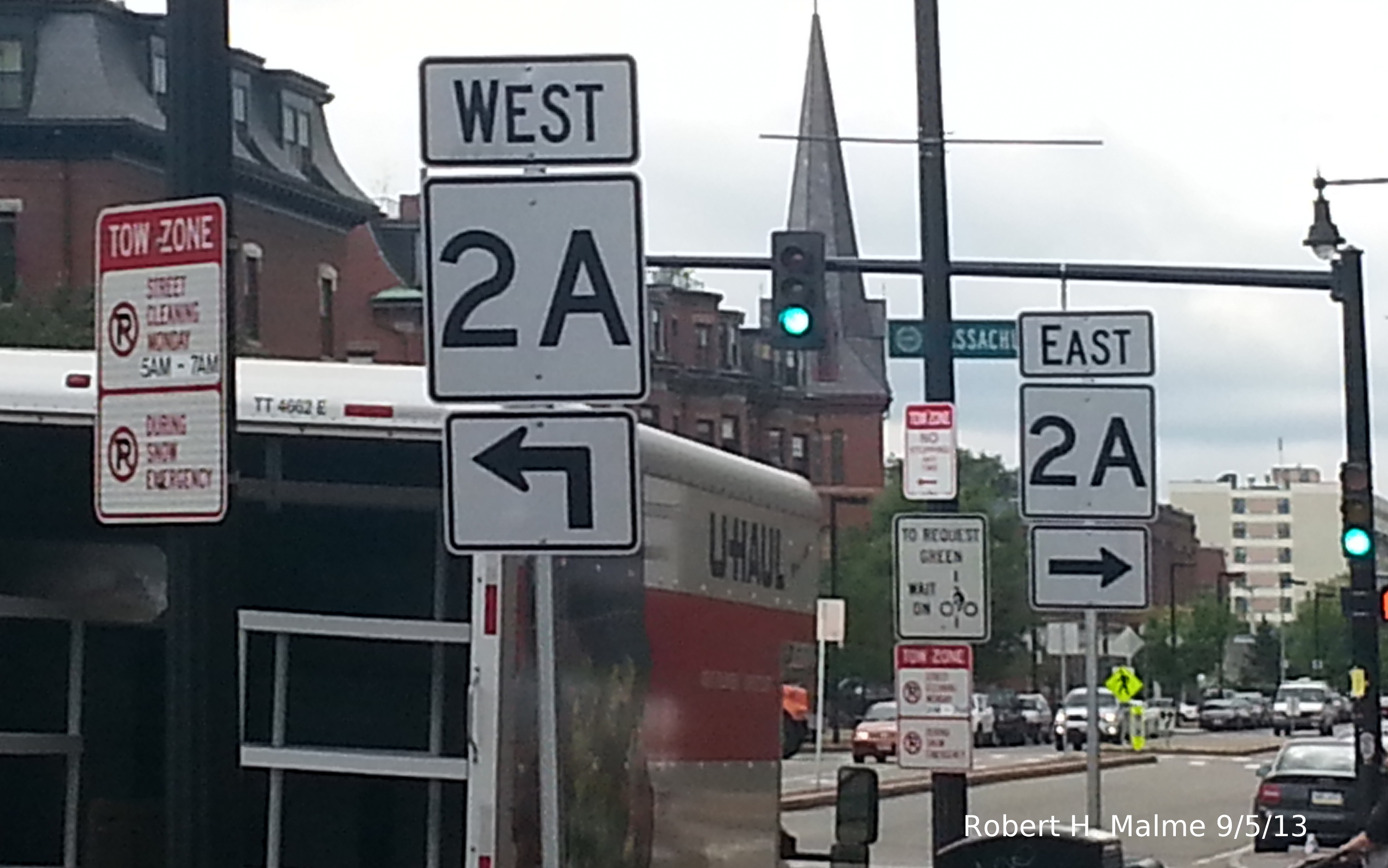 Photo of MA 2A Signage Along Tremont St at Mass Ave in Boston, Sept. 2013