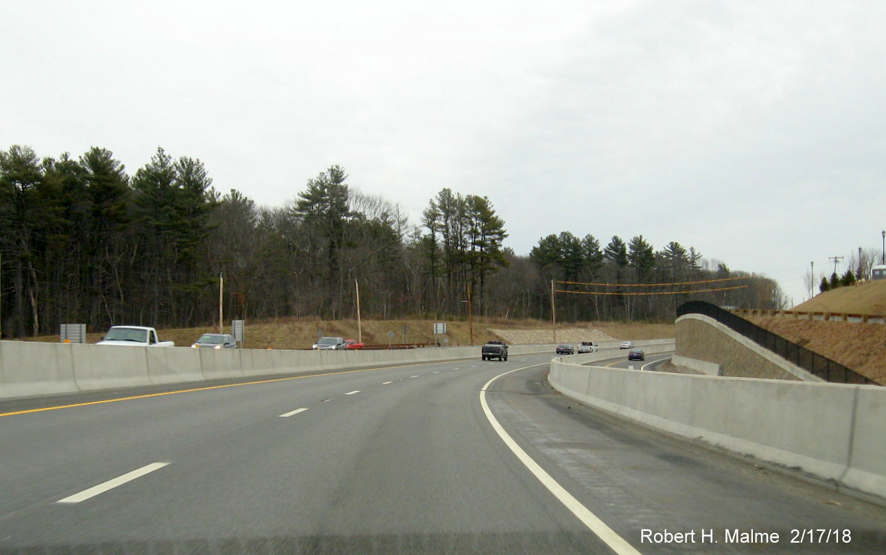 Image of MA 2 East traffic lanes on bridge over former intersection with MA 2A at Crosbys Corner in Concord