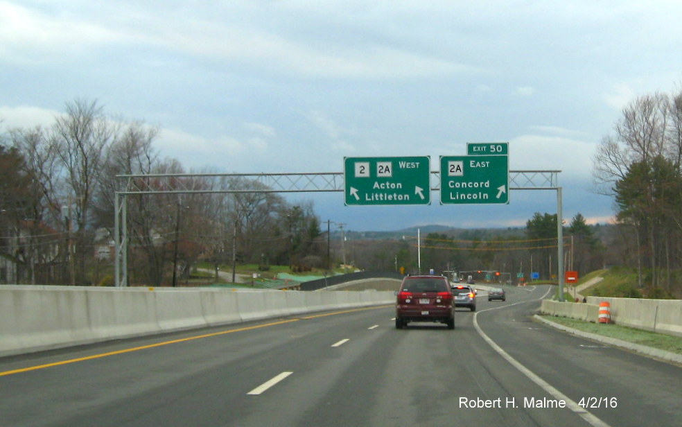 Image of signage at new interchange with MA 2A on MA 2 West in Concord