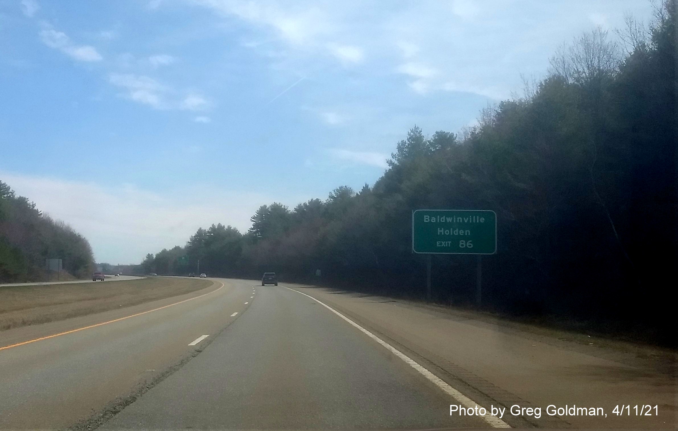 Image of auxiliary sign for MA 68 Exit with new milepost based exit number on MA 2 East in Gardner, by Greg Goldman, April 2021