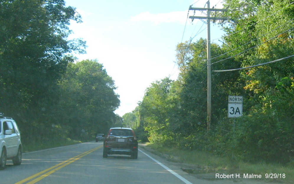 Image of North MA 3A reassurance marker along Chief Justice Cushing Highway in Cohasset