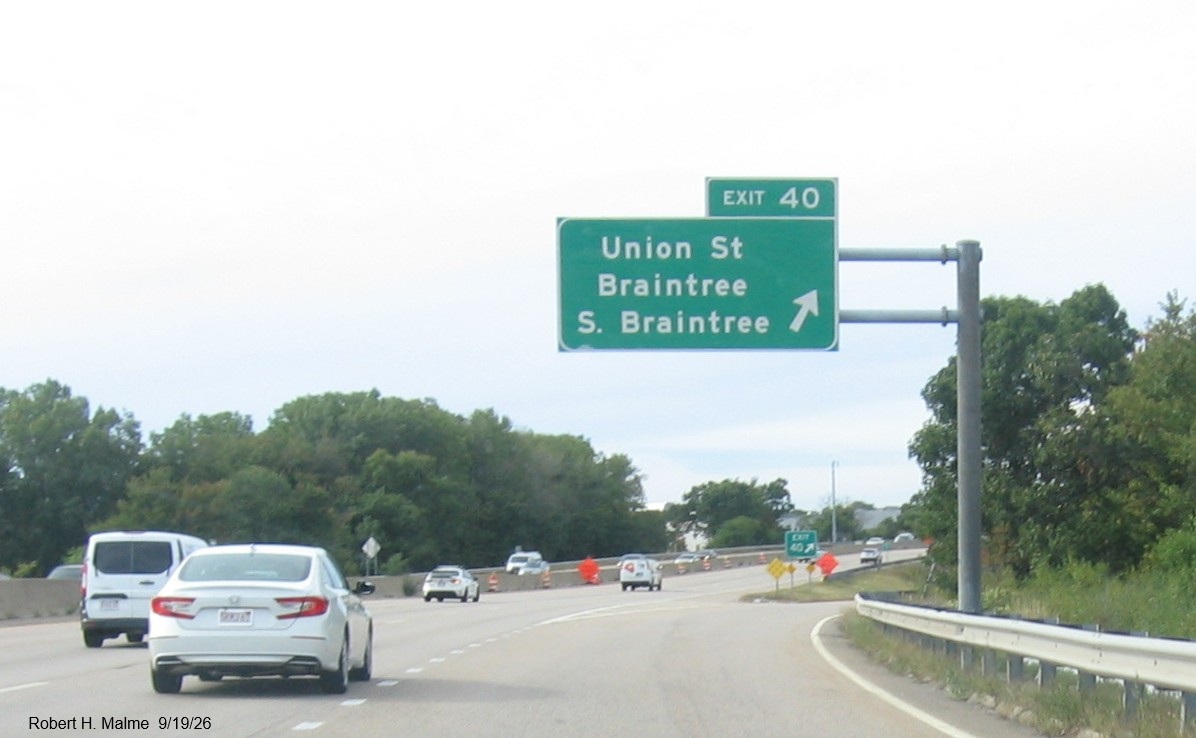Image of new overhead ramp sign for the Union Street exit in Braintree, September 2026
