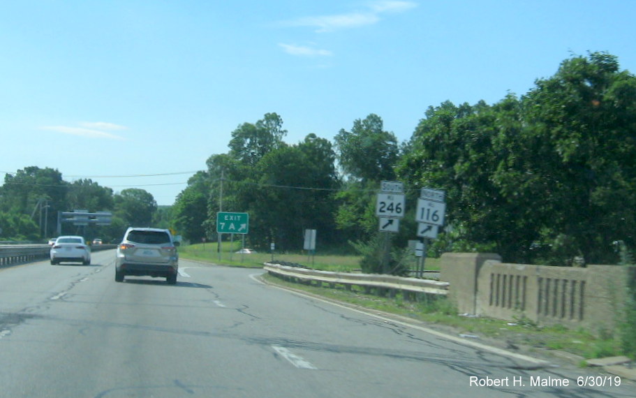 Image of new exit number gore sign for North RI 116 exit on RI 146 South in Lincoln