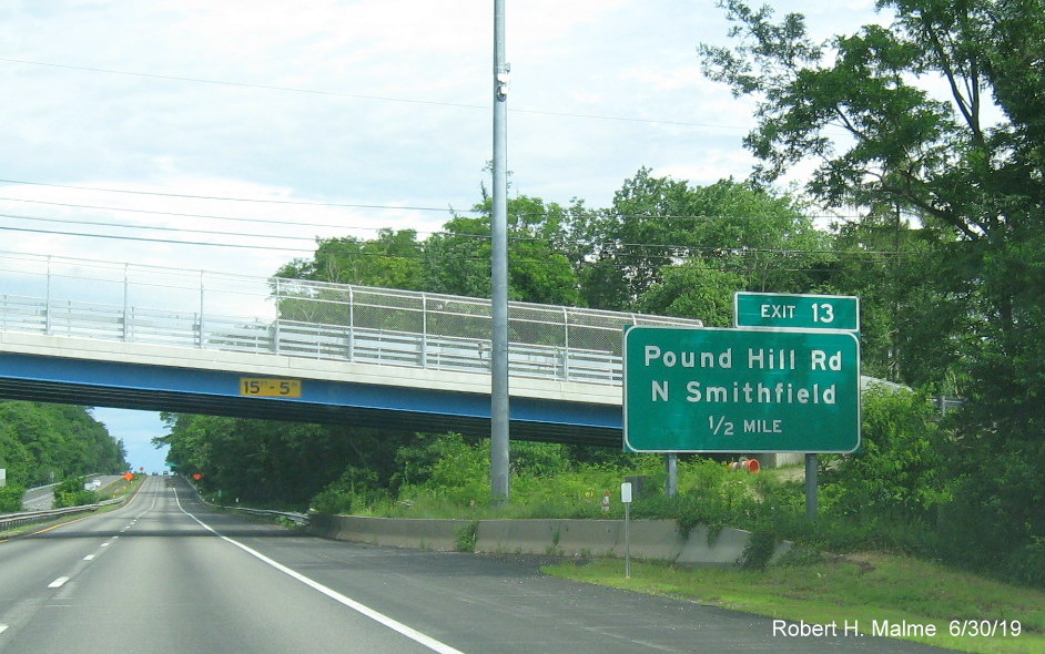 Image of 1/2 mile ground mounted advance sign for Pound Hill Road on RI 146 North in North Smithfield