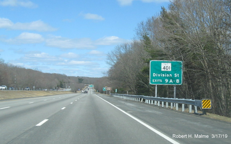 Image of new auxilary sign with new exit number for RI 104 exit on RI 4 North in East Greenwich