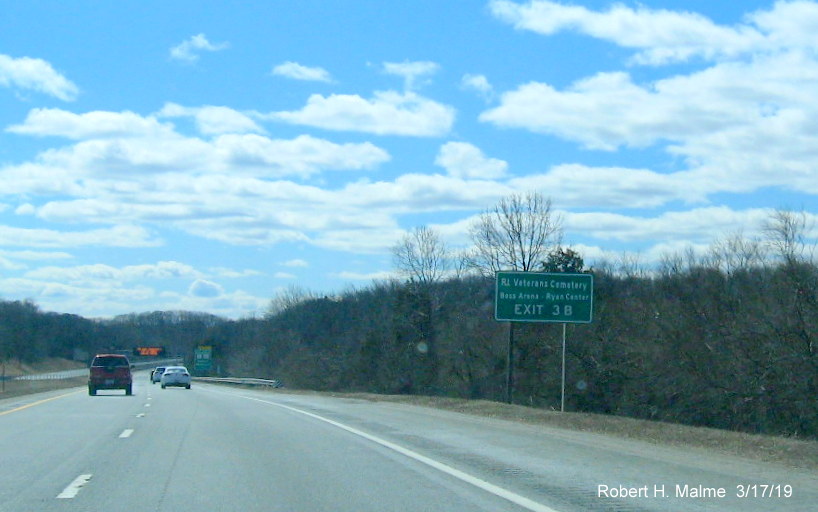 Image of new auxiliary sign with new exit number for RI 2/RI 102 exit on RI 4 South in Exeter