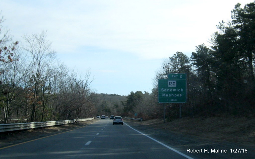 Image of 1-mile advance sign for MA 130 exit on US 6 East in Sandwich