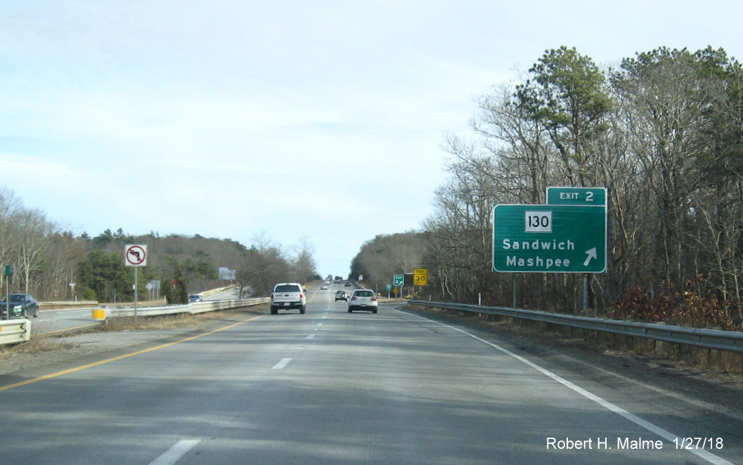 Image of new off-ramp sign for MA 130 exit on US 6 East in Sandwich