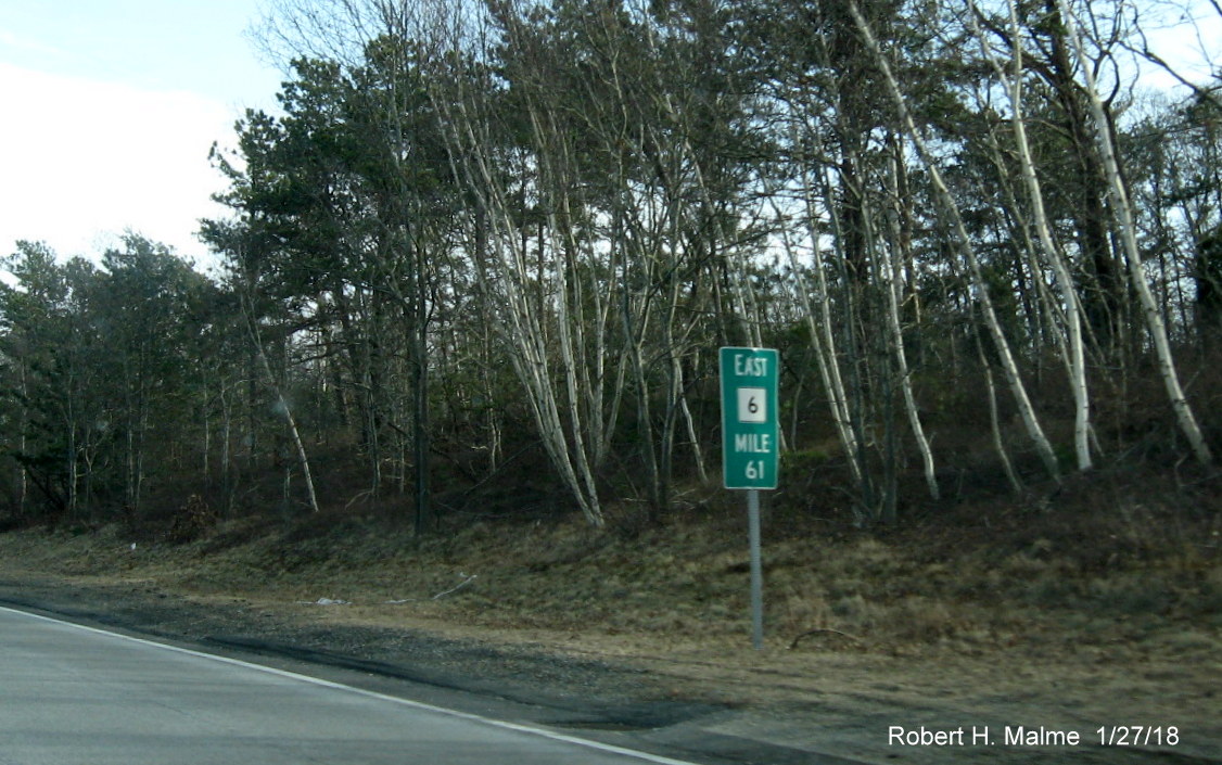 Image of misabeled MA 6 mile marker on US 6 East in Barnstable