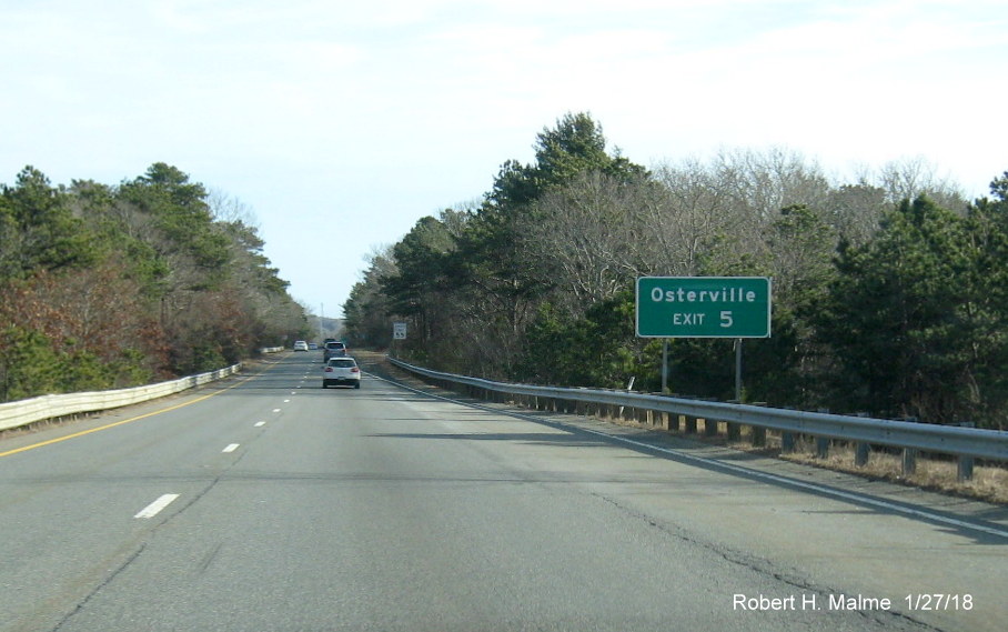 Image of new auxiliary sign for MA 149 exit on US 6 East in Barnstable