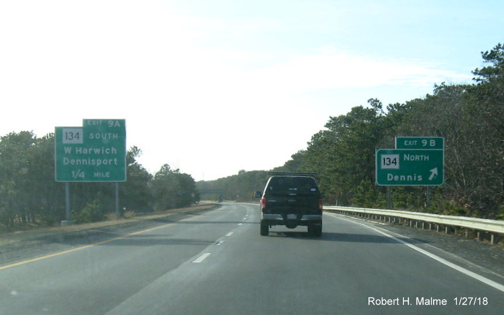 Image of new off-ramp sign for MA 134 North exit on US 6 West in Dennis