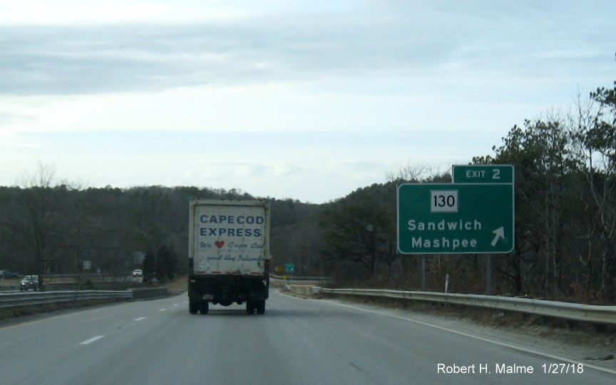 Image of new off-ramp sign for MA 130 exit on US 6 West in Sandwich