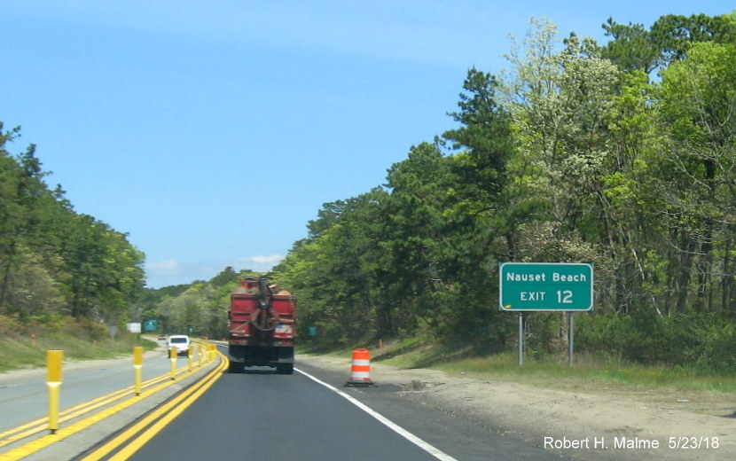 Image of auxiliary sign recently placed for MA 6A exit on US 6 East in Orleans