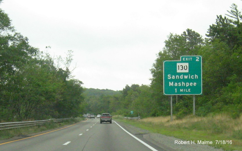 Image of 1-mile advance sign for MA 130 on US 6 East in Sandwich