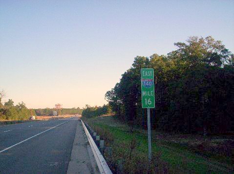 Photo of I-140 milemarker Mile 16 sign in Nov. 2007 near Wilmington, 
Photo courtesy of John Meisenhelder