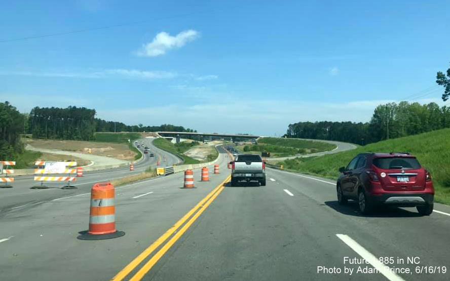 Image of US 70 West traffic using completed lanes prior to future interchange with I-885/East End Connector in Durham, by Adam Prince